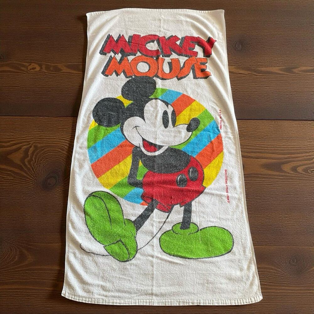 Vintage Walt Disney Mickey Mouse Terry Cloth Bath Beach Towel Franco USA - READ